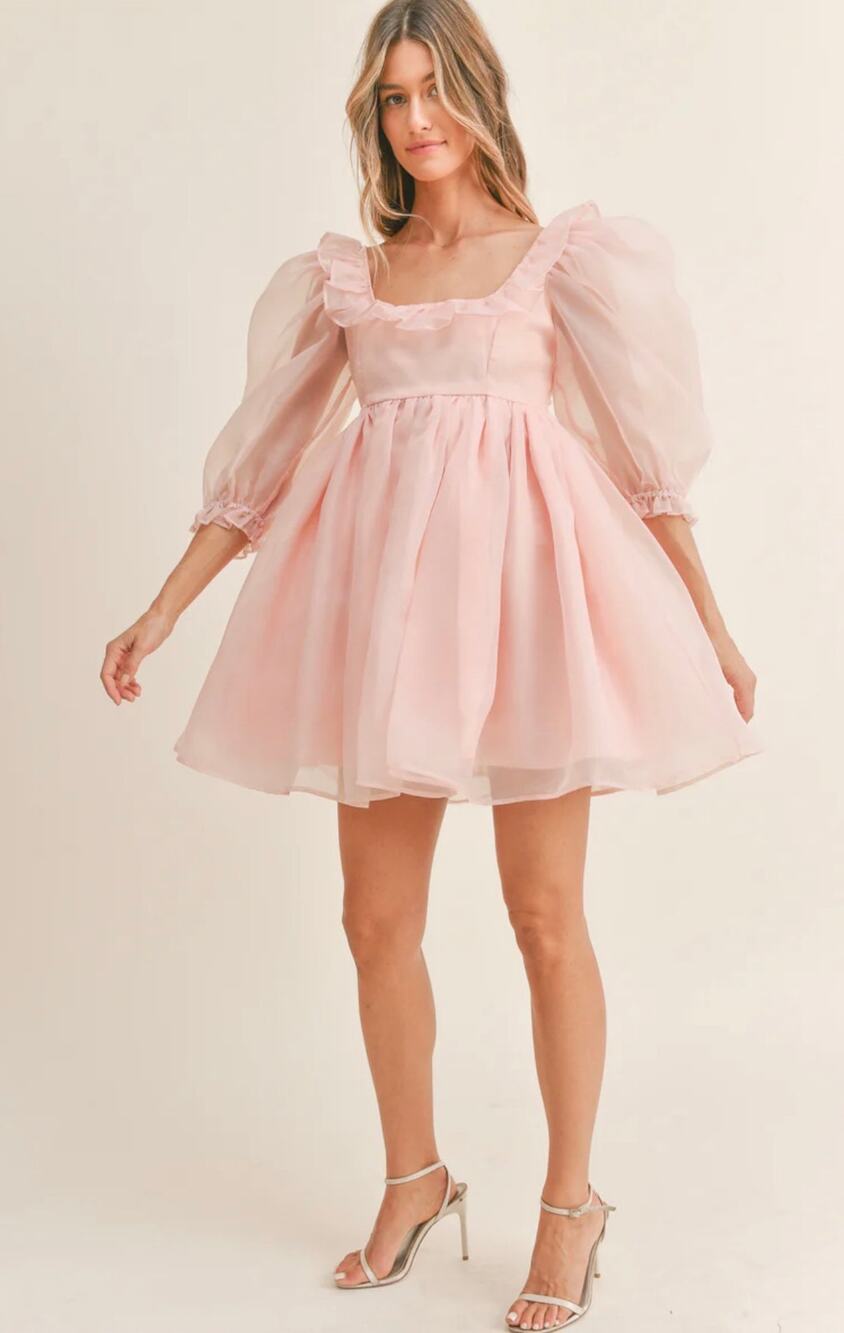 Blush Pink Puff-Sleeve Mini Dress
